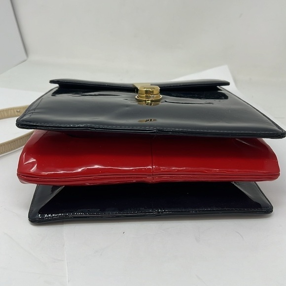 Saks Fifth Avenue Vintage Patent Leather Navy Red Beige Shoulder Bag - Picture 6 of 16